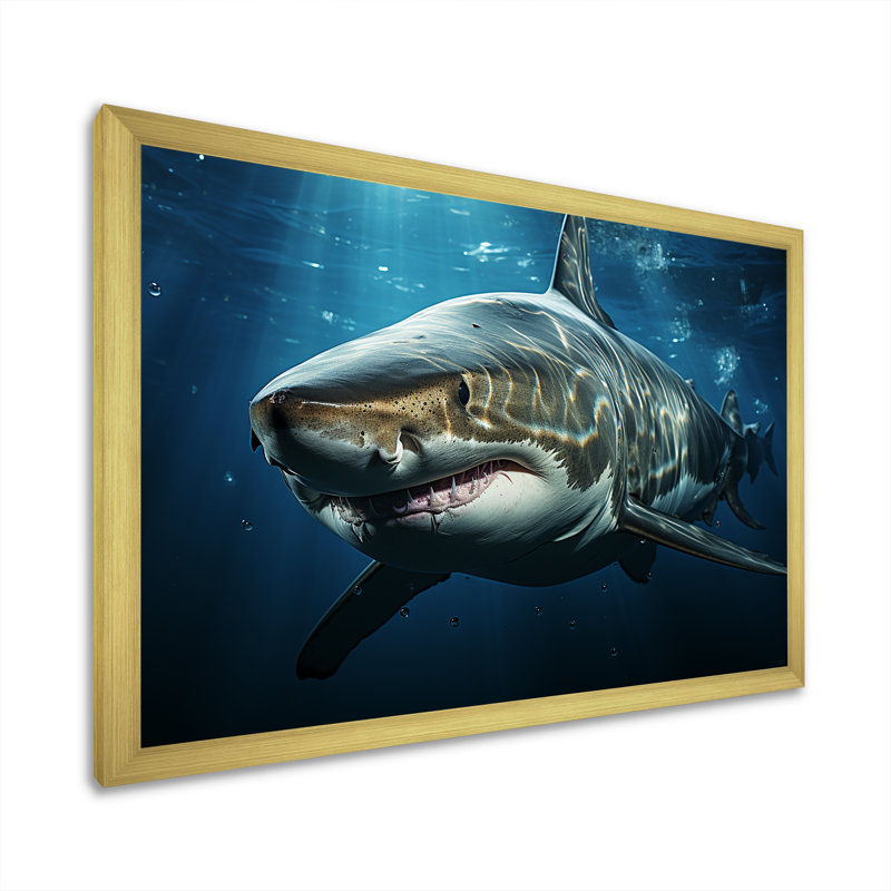 " Oceans Blue Ghost Shark Photography ", 16" H x 32" W x 1" D, Gold Single Picture Framed