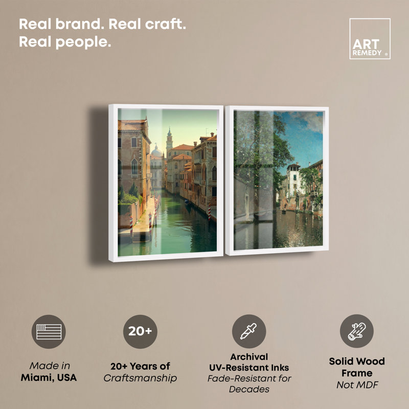 «Venetian Set Travel Shadowbox» par Art Remedy, H 32 po x l 44 po, Blanc