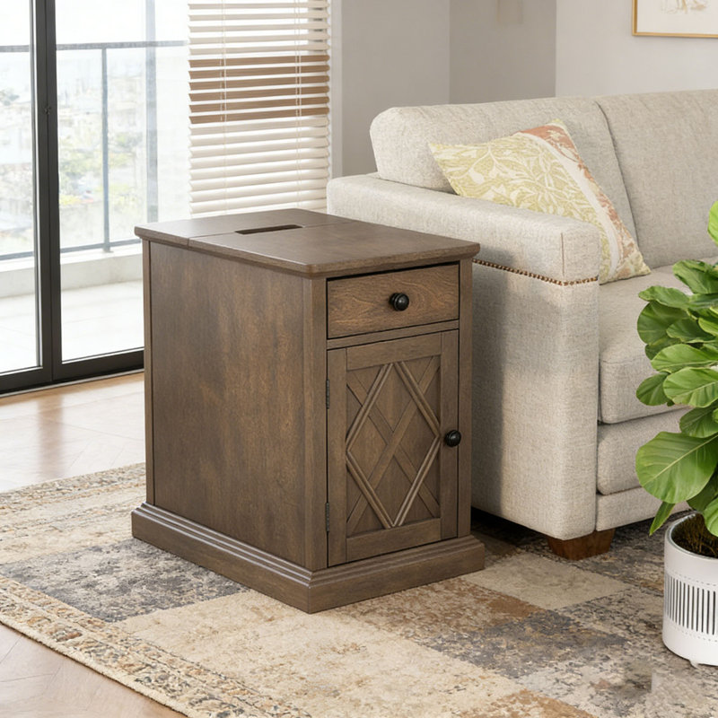 Table de bout Classic Charging Livingroom avec ports USB et rangement, Marron antique