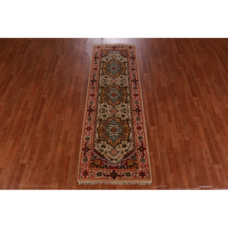 Geometric Wool Traditional Oriental Runner Rug 3x8
