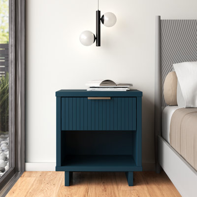 Granville 18" W Modern 1-Drawer Solid Wood Nightstand in Midnight Blue