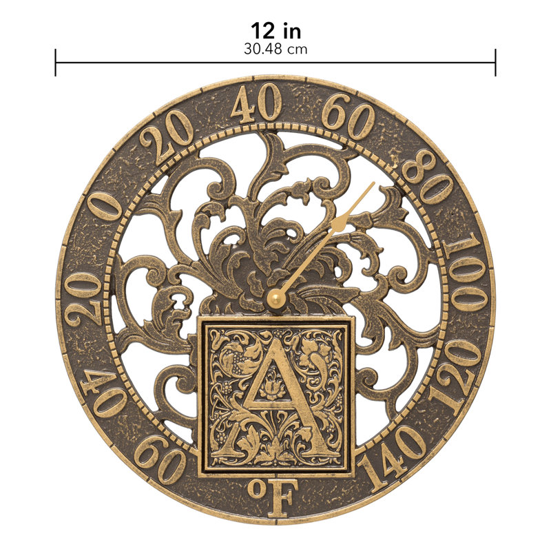 Thermomètre mural à silhouette monogramme personnalisable d'intérieur/extérieur, Bronze français, Oui
