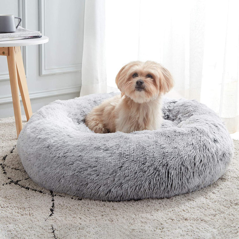 Almaguer Calming Round Donut Plush Dog Cuddler Bed, Medium (60cm W x 60cm D), Grey