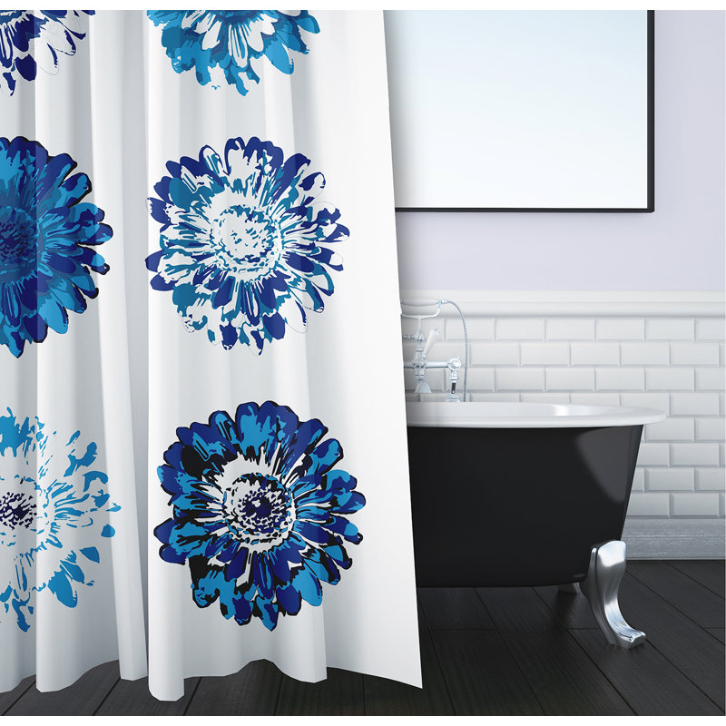 Rideau de douche simple à motif floral Caillo, bleu