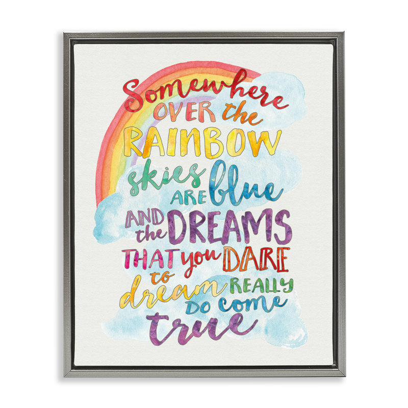 Quelque part au-dessus de l'arc-en-ciel avec arc-en-ciel, H 21 po x l 17 po, Cadre flottant gris lustré