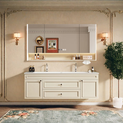 French minimalist cream-style bathroom cabinet