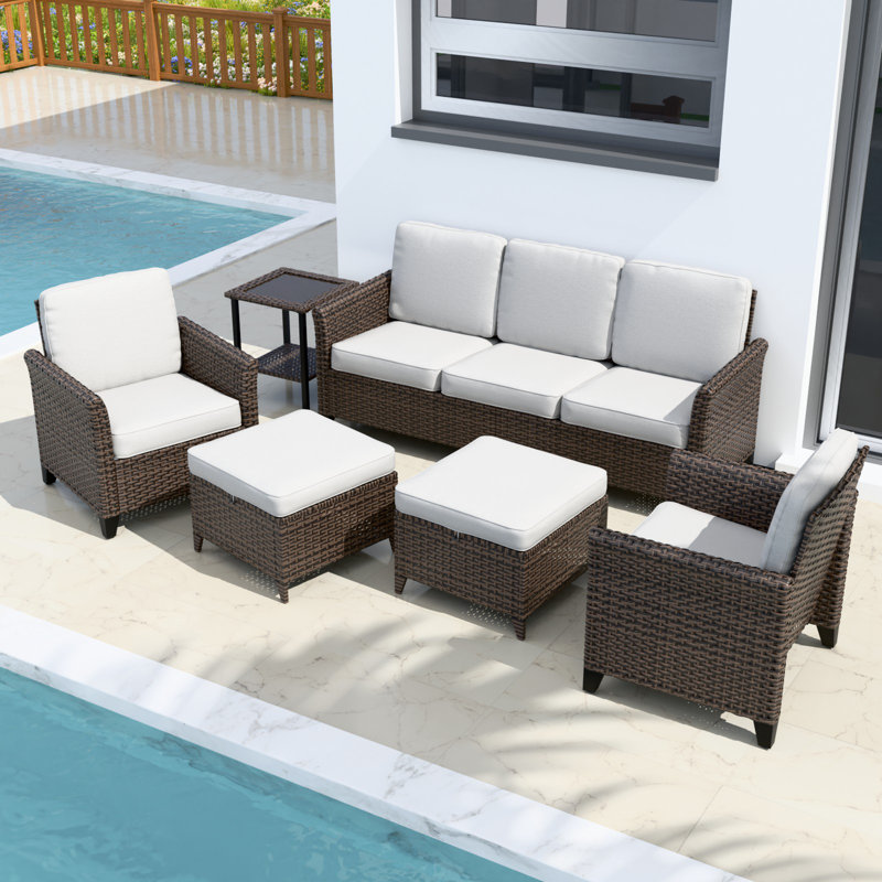 Ensemble de conversation en rotin 6 pièces avec coussins 6 pièces, Beige