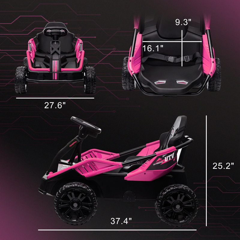 Qaba Pink 24V Electric Go Kart with Remote Control and Spring Suspension