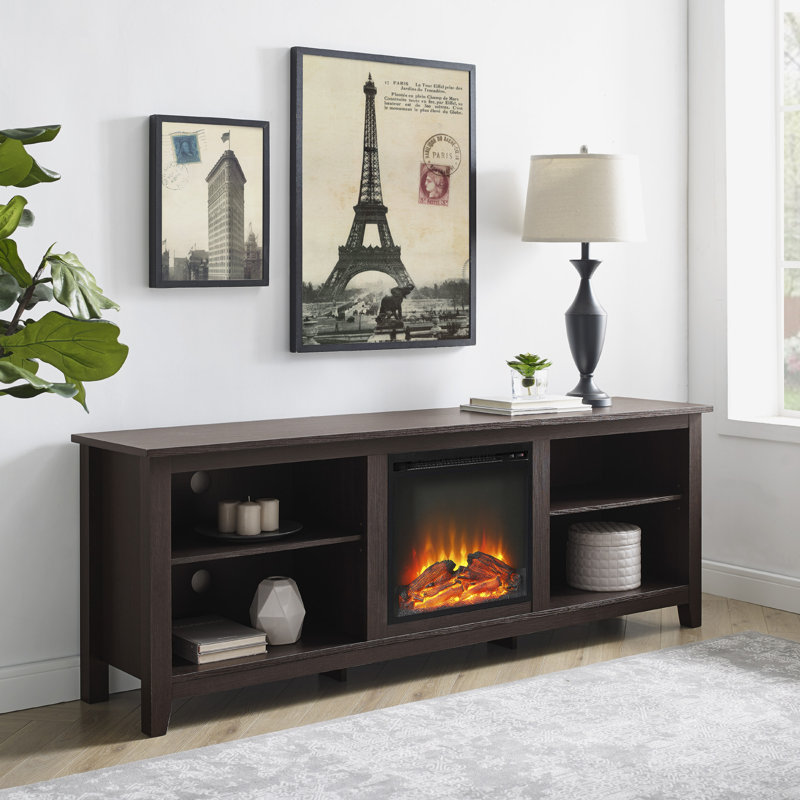 Kneeland 70" Open Storage TV Stand with Electric Fireplace, Espresso