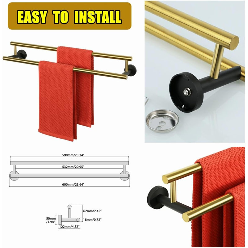 Barre à serviettes ajustable rétractable en acier inoxydable de 15 à 27 pouces, porte-serviettes mural pour salle de bain