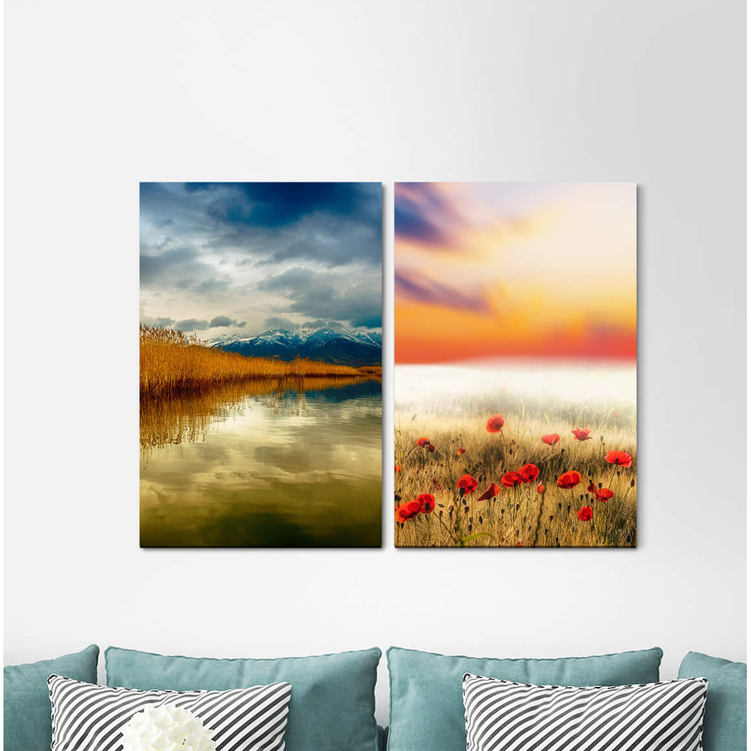 2-tlg. Leinwandbilder-Set - Grafikdruck „Blossom Water Bubbles Colourful Warm”