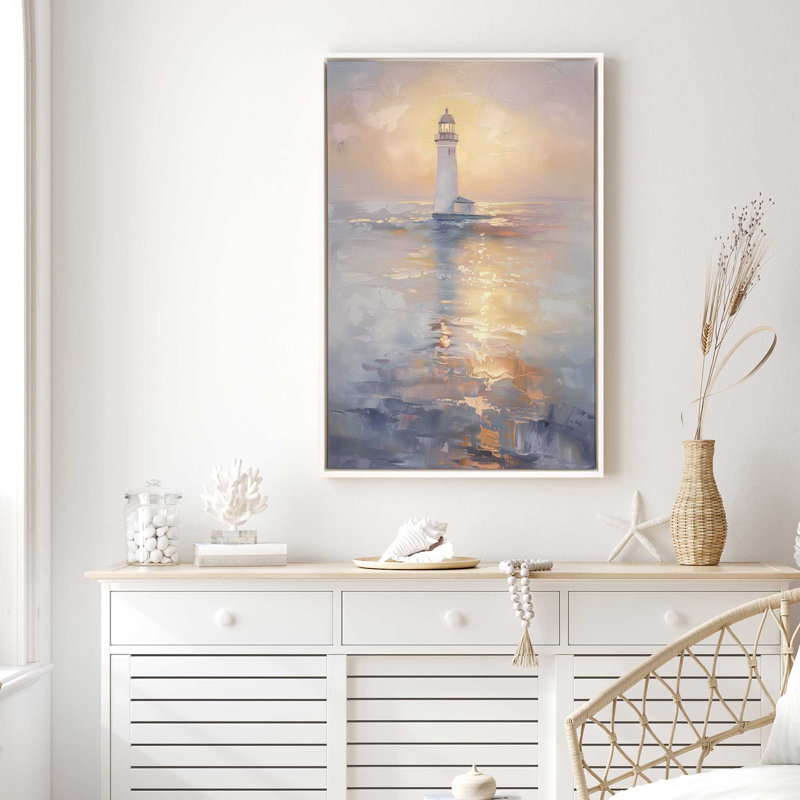 «Ocean's Sentinel V2 sur toile» par Golden Glow Interiors, Cadre flottant blanc opaque, H 32 po x l 22 po x P 1,75 po