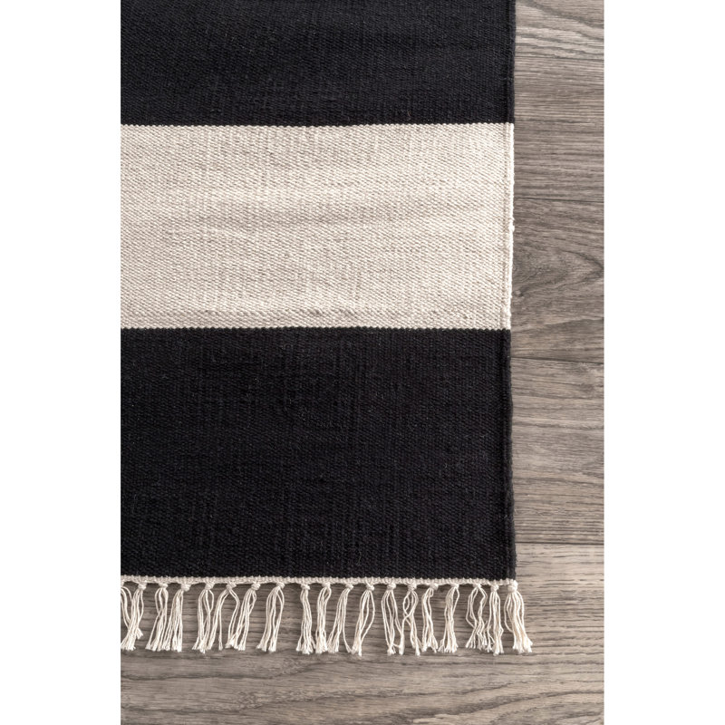 Tapis noir / beige en coton Prisco, Rectangle 6 pi x 9 pi