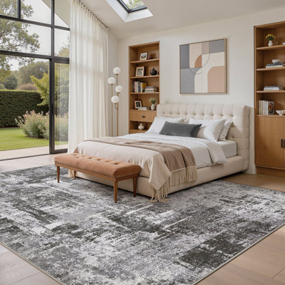 Modern Abstract Area Rug Non Slip Washable Rugs for Living Room Bedroom-Gray