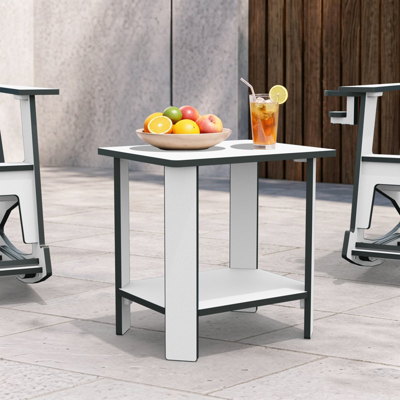 Table d'appoint d'extérieur à 2 niveaux en PEHD, résistante aux intempéries, White