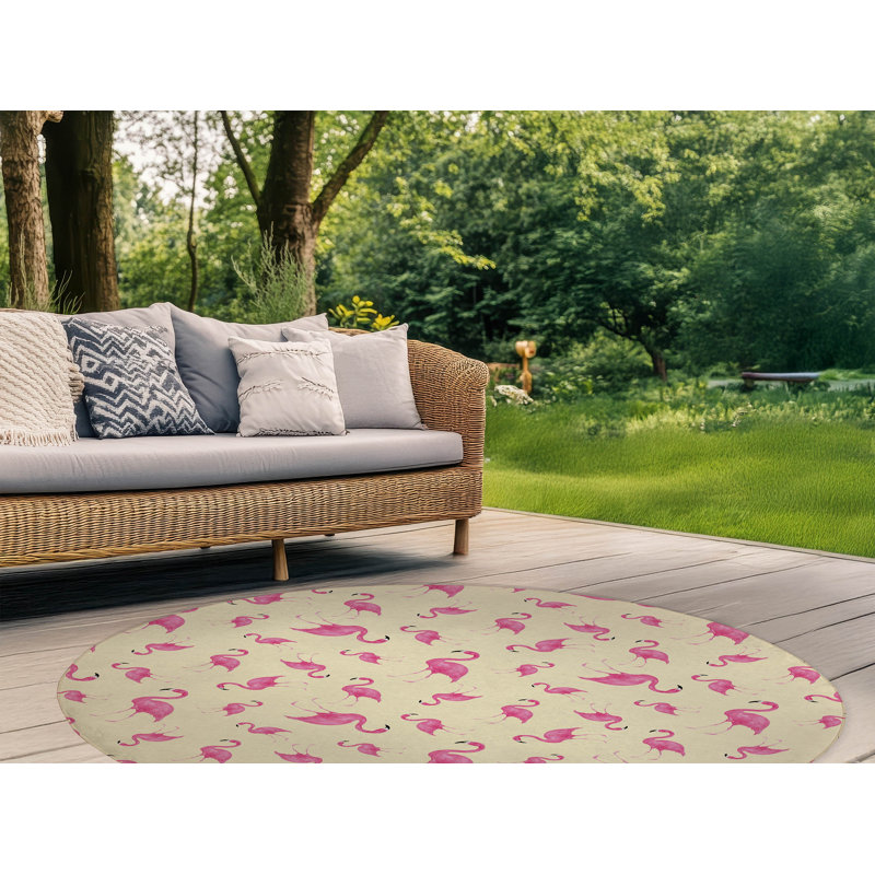 Tapis d'extérieur Summer Flamingo, Rond 5 pi
