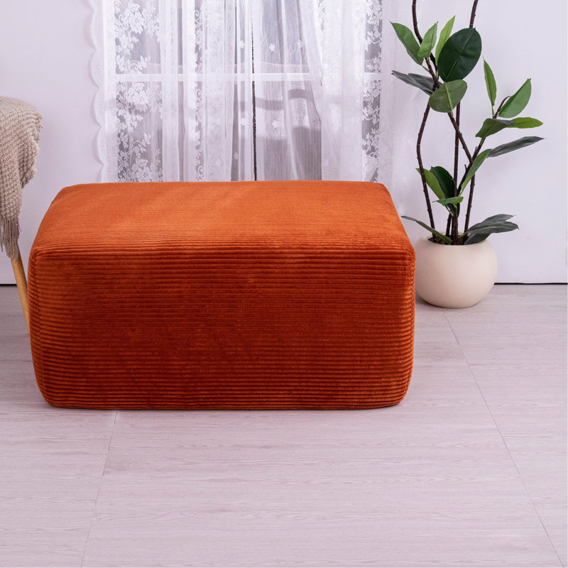 Repose-pieds large carré modulaire avec coins arrondis, tabouret bas rembourré, Corduroy, Orange