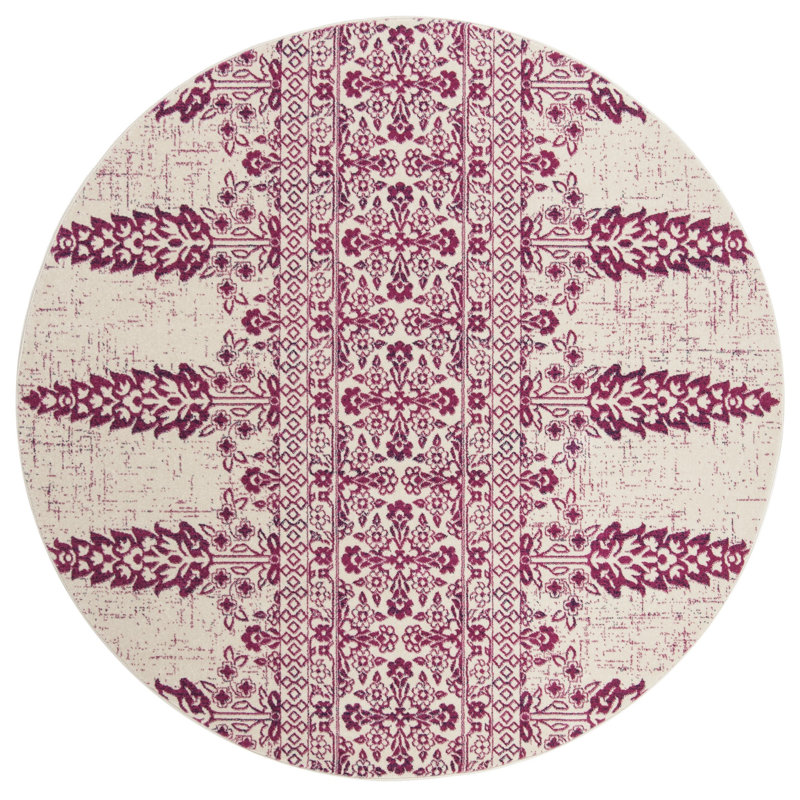 Annette Floral Ivory/Fuchsia Area Rug, Round 6'7"