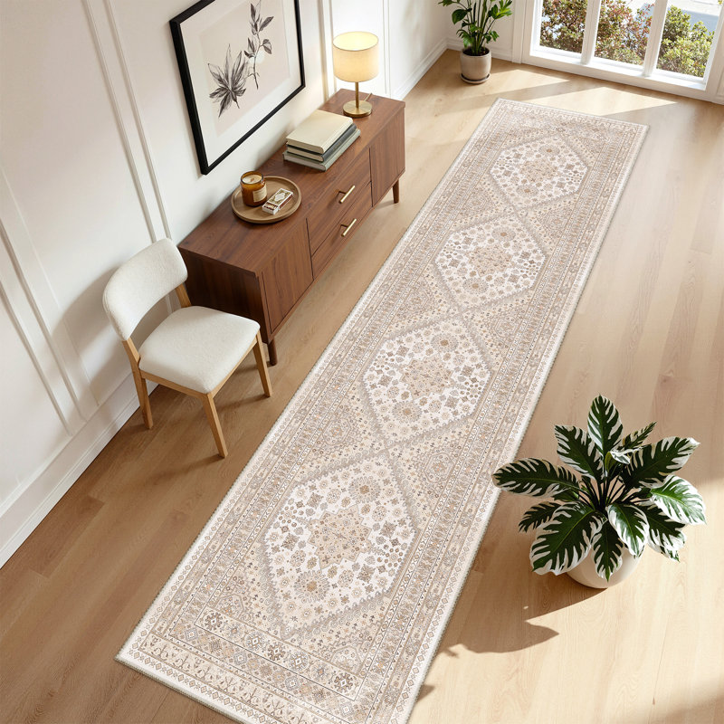 Area Rugs for Living Room,Non-Slip Washable Rugs, Stain Resistant Home Decor Rug, Beige, Tapis de couloir 2 pi x 8 pi