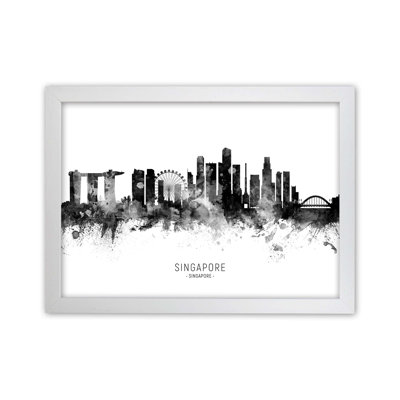 Singapore Skyline Black White City Name by Michael Tompsett - Print