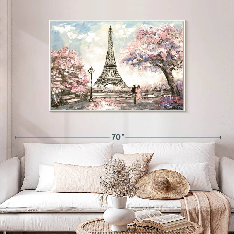 Les amoureux du printemps à Paris, Cadre flottant blanc, 46 po x 31 po