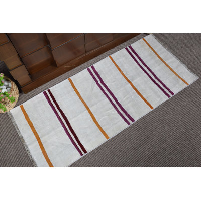 Tapis de porte rétro turc tissé à la main avec rayures et motif bohème chic avec orange