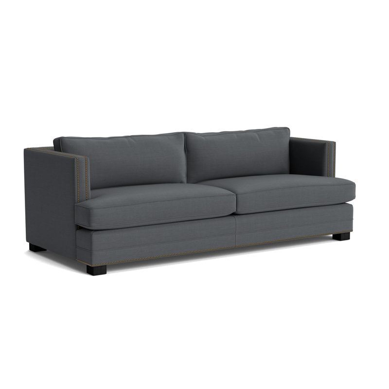 Keaton With Nails 84 Sofa, Antique Brass, Performance Linen - Charcoal, Black