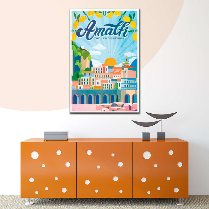 Amalfi Turquoise, affiche rétro sur toile, H 48 po x l 32 po x P 1,25 po