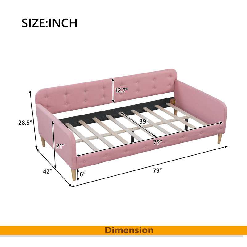 Upholstered Linen Daybed, Pink