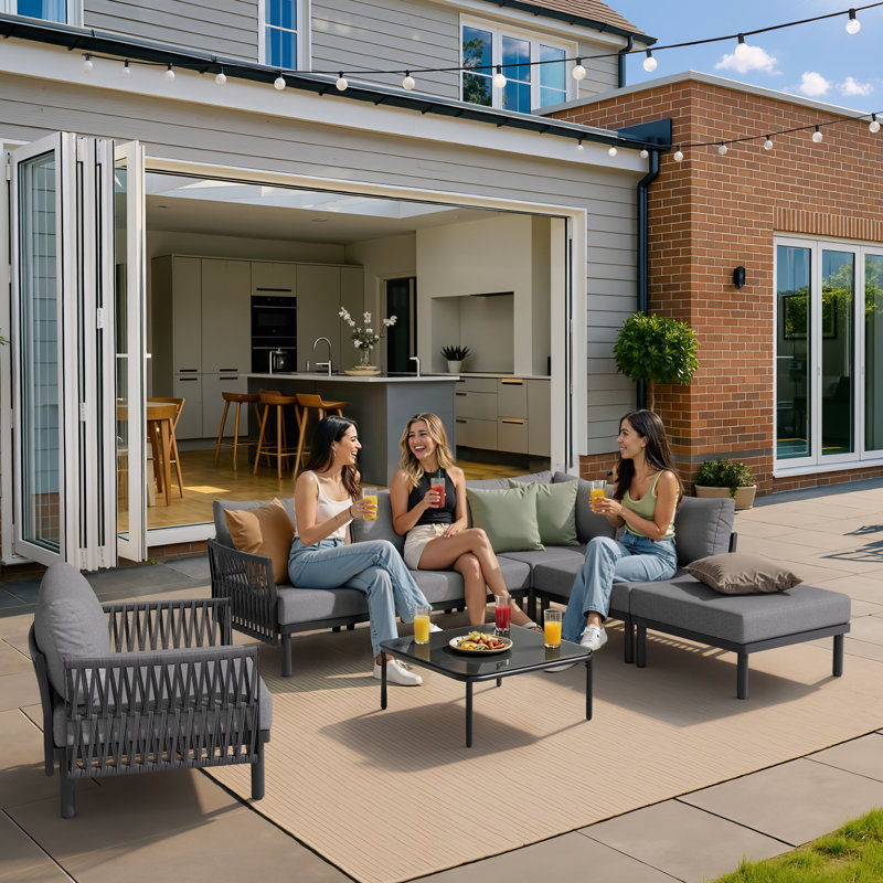 Ensemble modulaire de patio 7 pièces en aluminium avec table basse 7 pièces, Grey Cushion/Black Frame