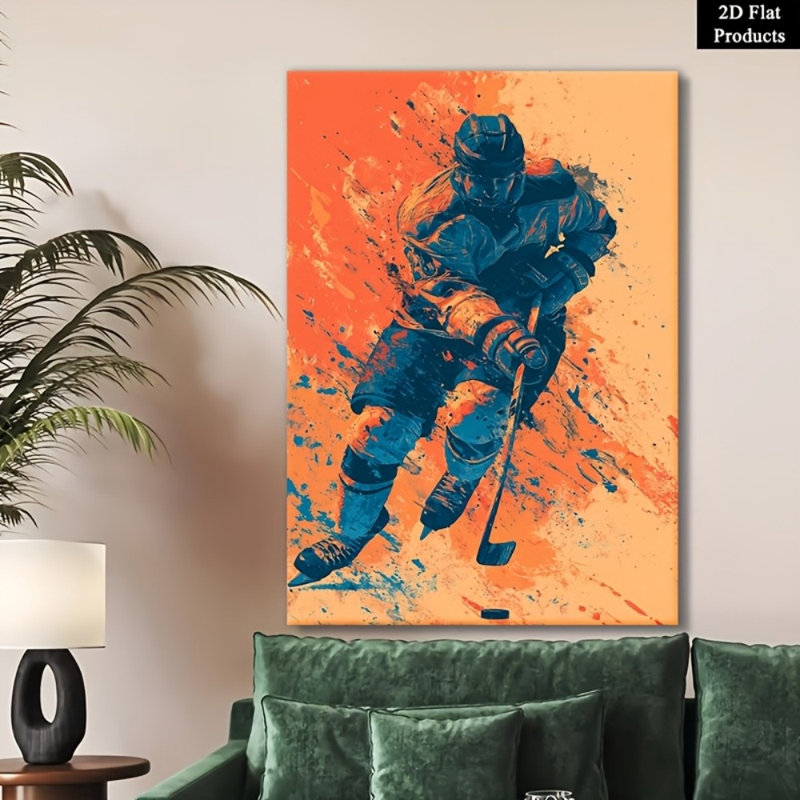 Art mural de joueur de hockey audacieux Topbout - Décoration moderne haut de gamme pour le salon, 12*8 inch (30*20*2cm)