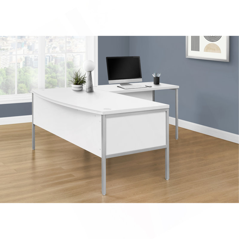 Bureau d'ordinateur Homi, 48 po, structure en métal, stratifié, Blanc / argenté