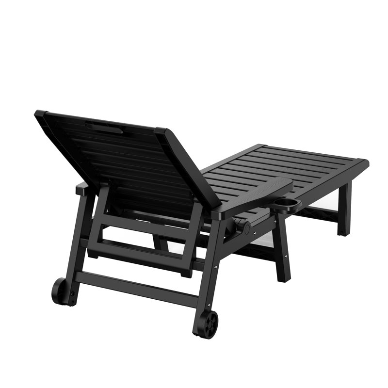 Chaise longue inclinable avec porte-gobelet, Black