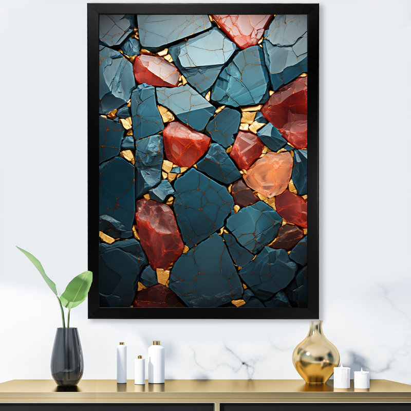 Mosaïque de pierre rouge - décoration murale en marbre, Cadre photo noir, H 20 po x l 12 po x P 1 po