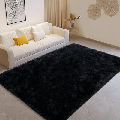 Solid Rug Soft Fluffy Black Indoor Area Rug for Living Room Bedroom Nursery Kids Room