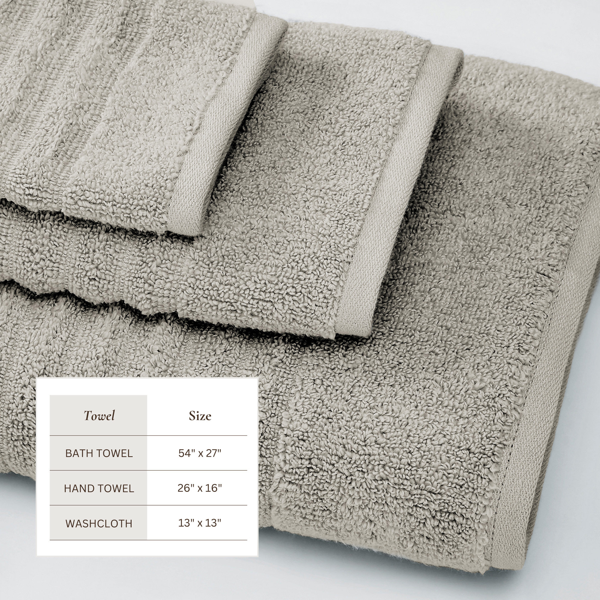 100% Zero-Twist Cotton Ribbed Hand Towels (Set of 6), 6 Piece Towel Set, Mid Gray