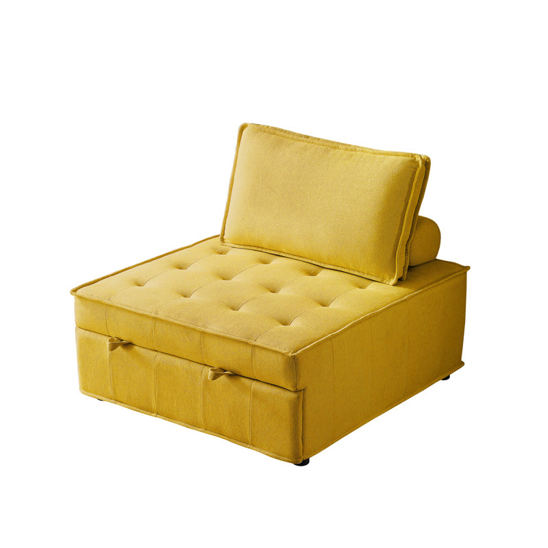 Canapé-lit polyvalent en tissu de lin, Jaune
