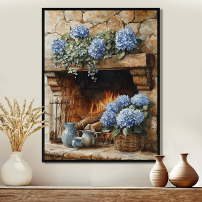 Graciete Hydrangeas By The Fireplace III - Hydrangea Wall Art