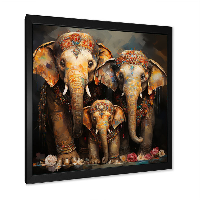 Art asiatique, éléphants thaïlandais VI - impression, H 30 po x l 30 po x P 1 po, Cadre simple noir