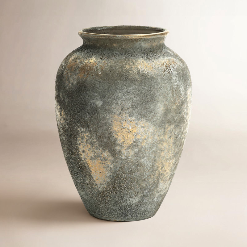  Rustic Gold and Brown Terracotta Tall Urn Vase, 13.6" H x 9.8" W x 9.8" D
