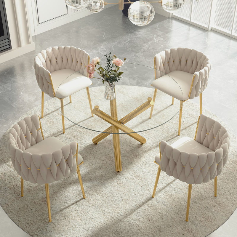 Ensemble de salle à manger Raykwan, Beige, H 29,5 po x L 47,24 po x l 47,24 po, Or
