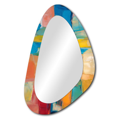 «Vibrant Cubist Colourfields - Abstract Collages Unique Shape», grand miroir mural asymétrique moderne, art imprimé en métal
