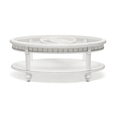 Monaco - Oval Coffee Table - Palms Insert - Blanc Finish