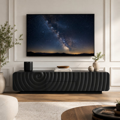 71" Mid-Century Modern Fluted Wave TV Stand with 2 Drawers & Storage Cabinet，Rounded Corners Media Console