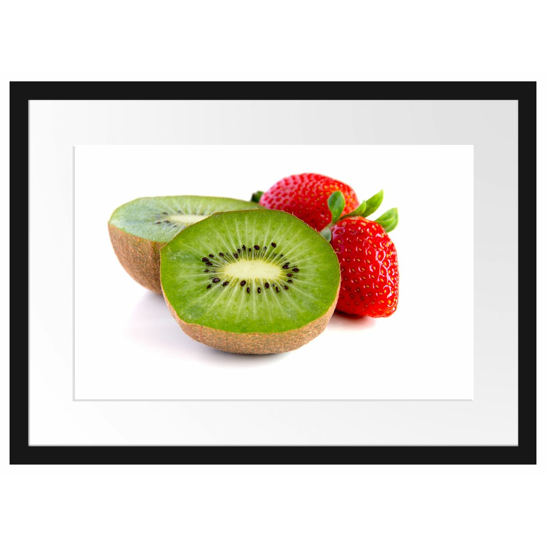 Gerahmtes Poster Kiwi und Erdbeeren