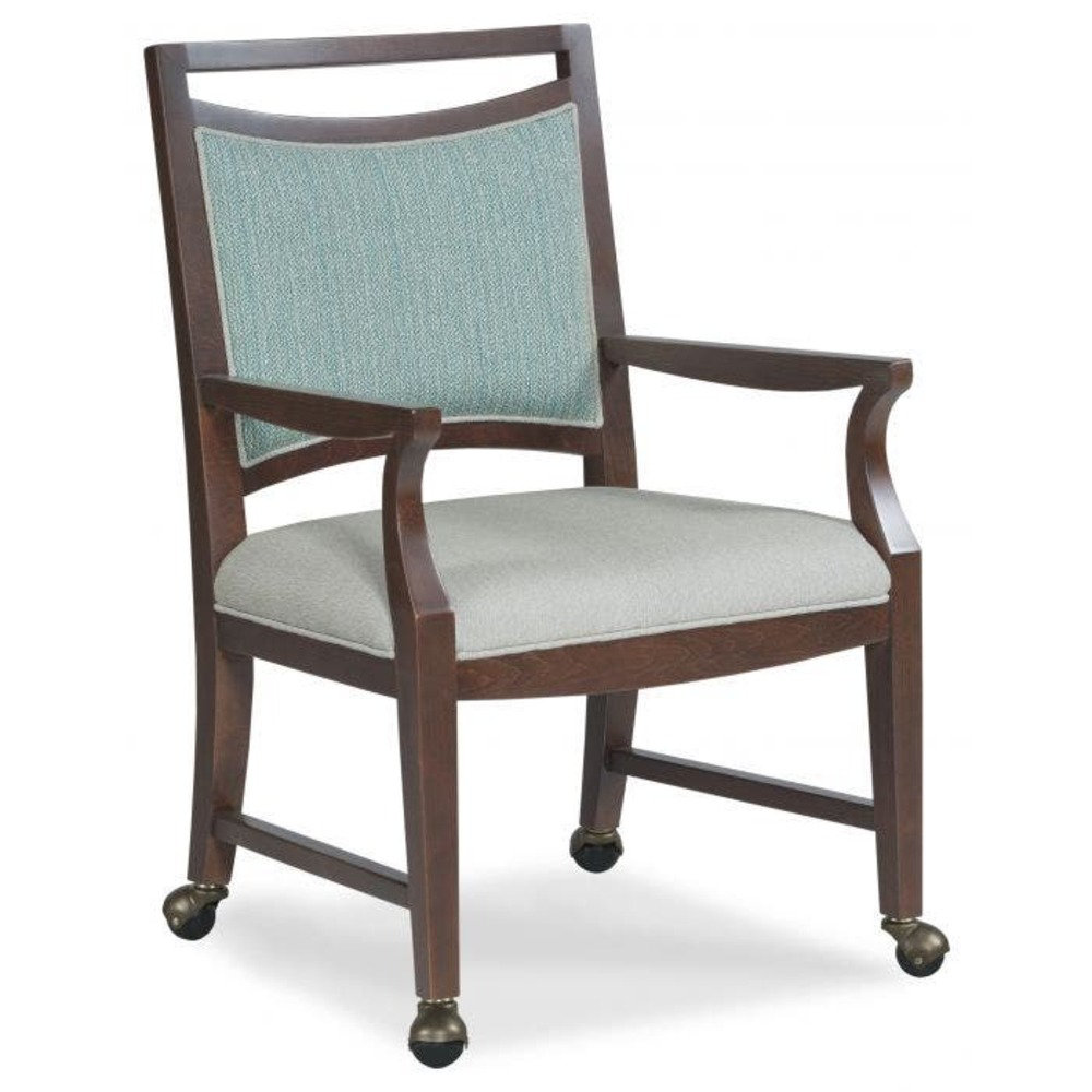 Upholstered King Louis Back Arm Chair Fairfield Chair Leg Color: Tobacco, Upholstery Color: 8789 Juniper