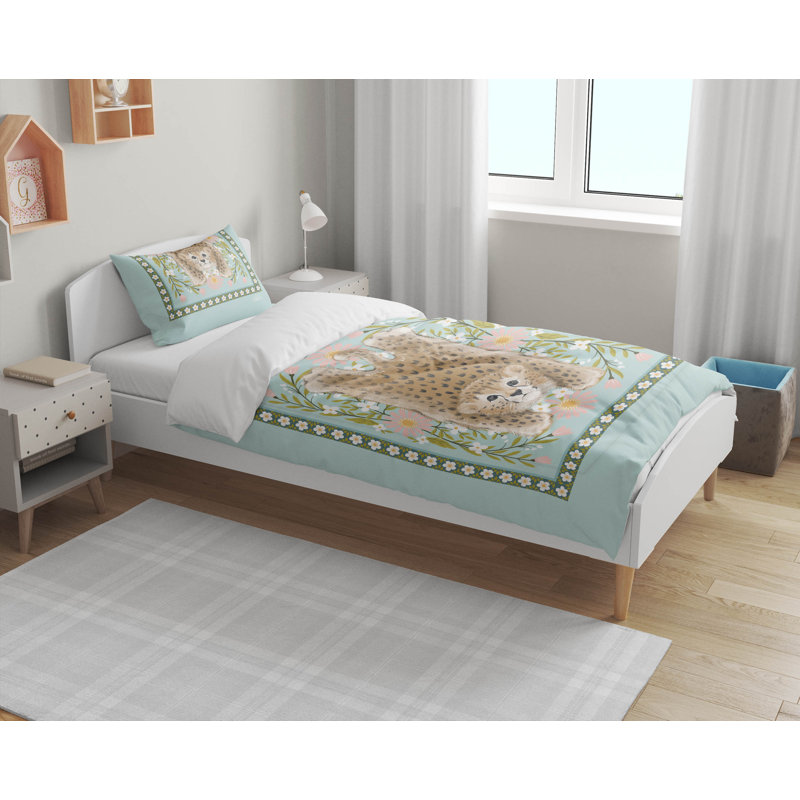 Lil Lying Leopard Flowers Decorative Lightweight Comforter Set, Blue