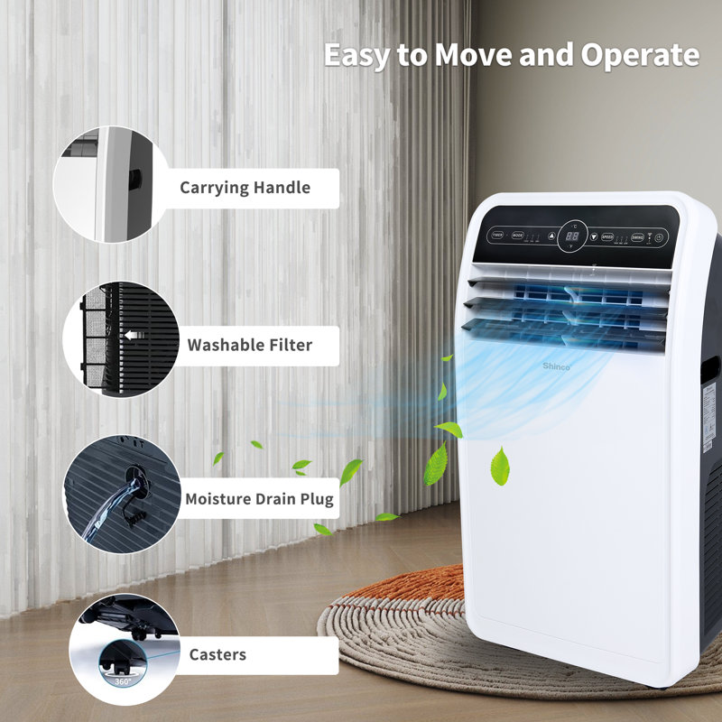Shinco 10,000 Btu Portable Air Conditioner, Portable Ac Unit With Built-in Cool, Dehumidifier & Fan Modes For Room Up To 300 Sq.ft, Rc, Wi-fi Enabled, 24 Hour Timer, Window Kit