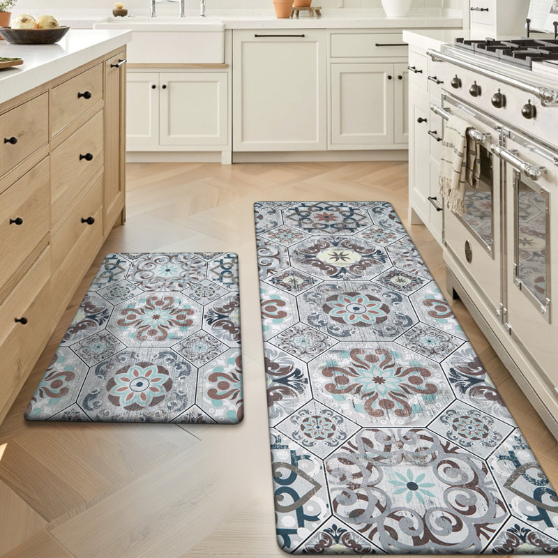 Ensemble de 2 tapis de cuisine Alishia, Tapis de couloir 20 po x 31,5 po + 20 po x 59 po, Brun / Gris