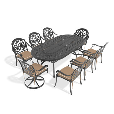 9-Piece All-Weather Cast Aluminum Dining Set, Include 2 Swivel Chairs,6 Dining Chairs And Oval Table With Black Frame